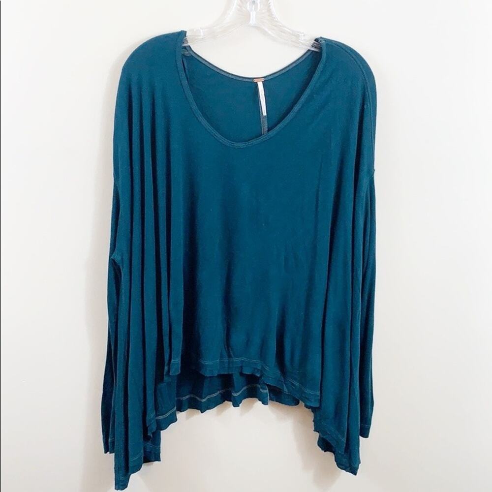 Free People Ribbed Raw Hem Tunic Teal Top